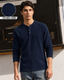 Navy Blue Full Sleeves Waffle Knit Henley