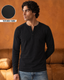 Black Full Sleeves Waffle Knit Henley