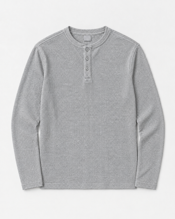 Heather Grey Full Sleeves Waffle Knit Henley