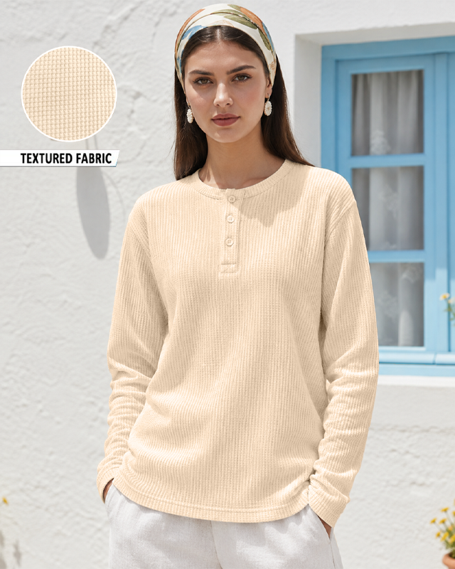 Ecru Full Sleeves Waffle Knit Henley Main image