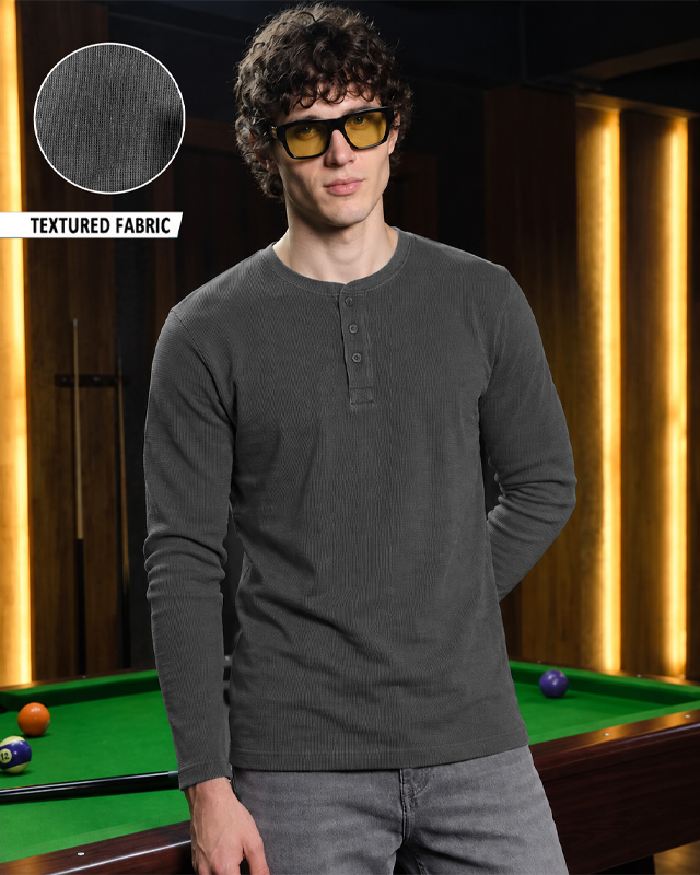 Steel Grey Full Sleeves Waffle Knit Henley Main image