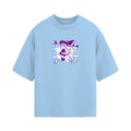 Light blue t-shirt with a colorful graphic design on a white background