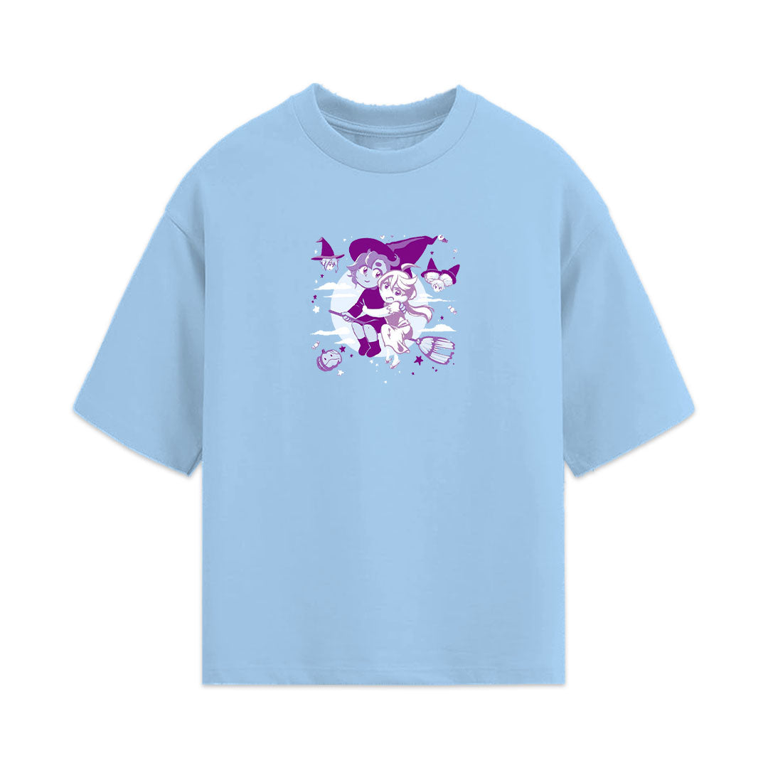 Light blue t-shirt with a colorful graphic design on a white background