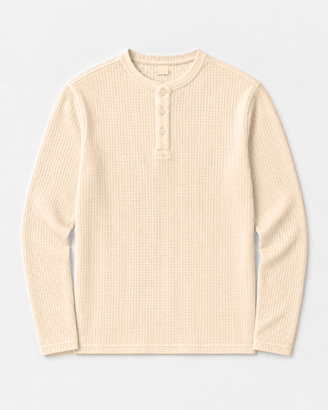 Ecru Full Sleeves Waffle Knit Henley Secondary image