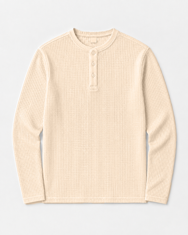 Ecru Full Sleeves Waffle Knit Henley