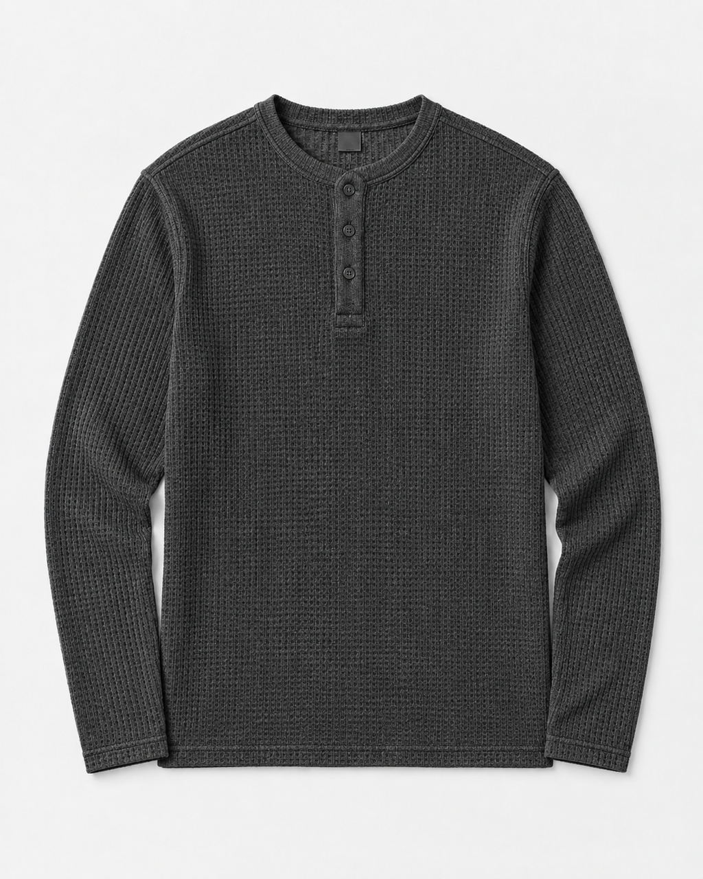 Charcoal Full Sleeves Waffle Knit Henley