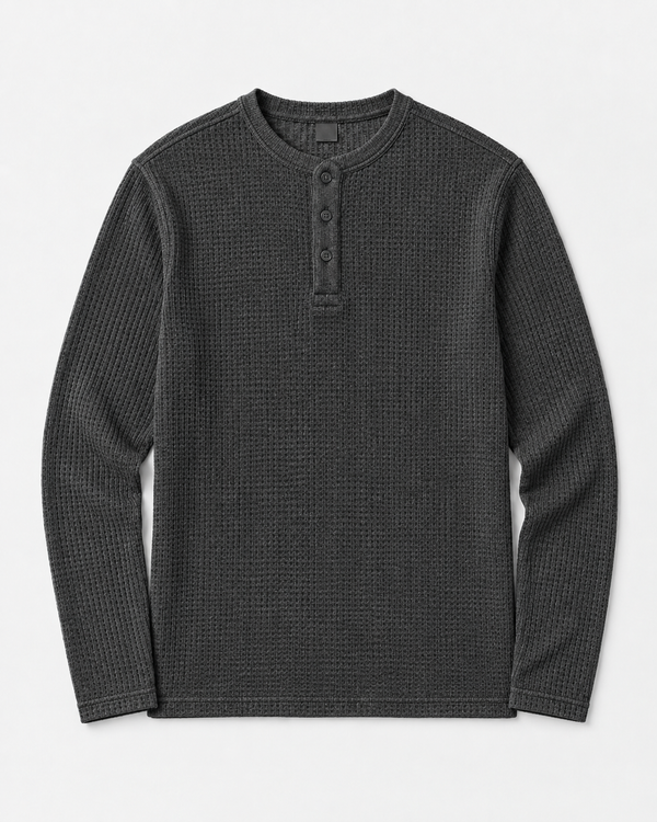 Charcoal Full Sleeves Waffle Knit Henley