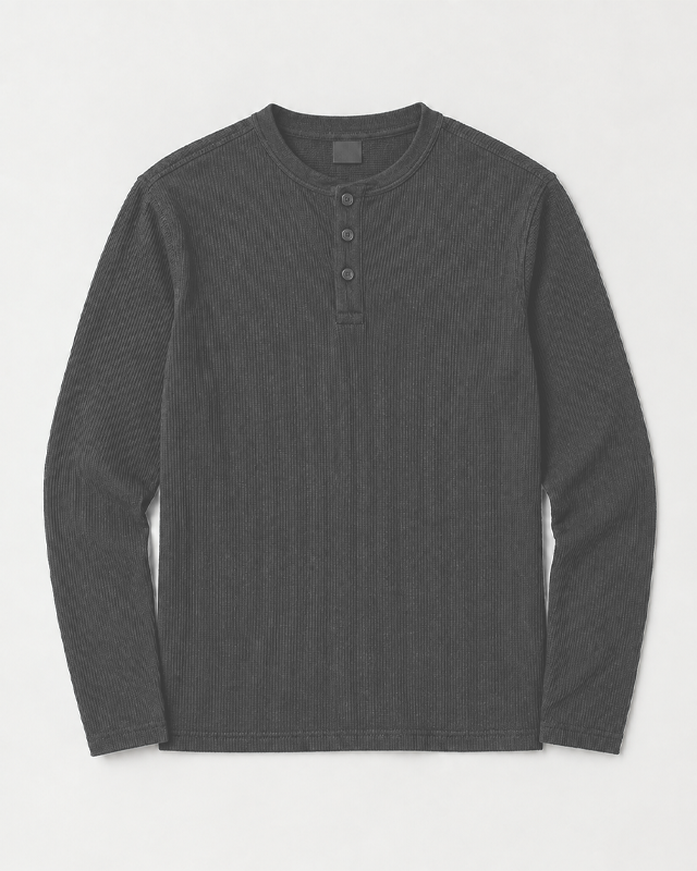 Steel Grey Full Sleeves Waffle Knit Henley