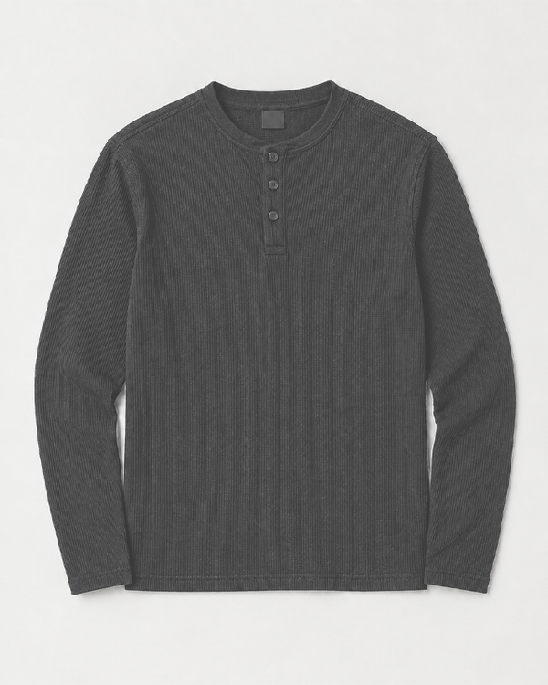 Steel Grey Full Sleeves Waffle Knit Henley