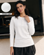 White Full Sleeves Waffle Knit Henley