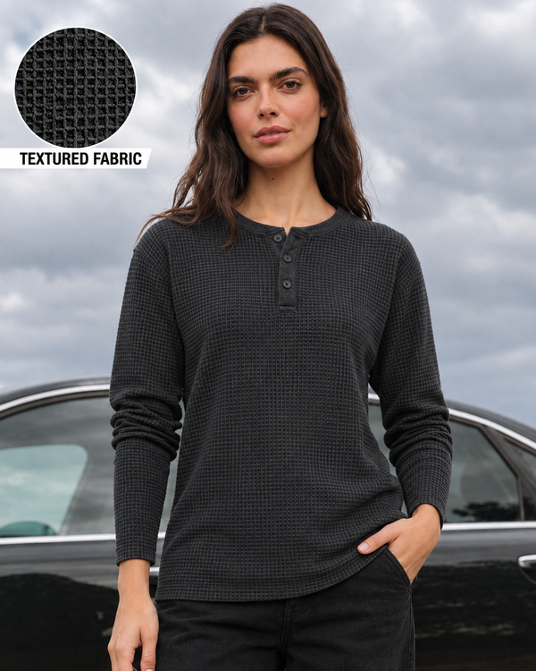 Charcoal Full Sleeves Waffle Knit Henley